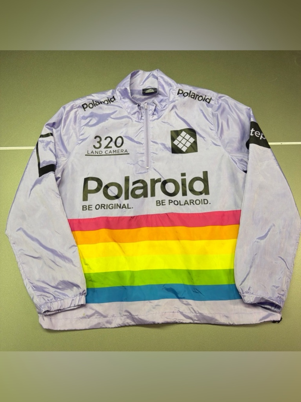 Polaroid Purple Jacket women Large Rainbow Hooded Windbreaker 320 Land Camera XL